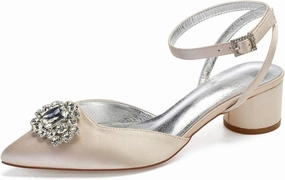 ADMLZQQ Block Heel Wedding Shoes for Bride Closed Toe Rhinestone Bridal Shoes Wedding Chunky Heels Dress Shoes