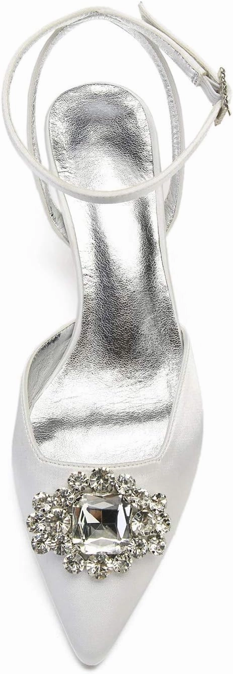 ADMLZQQ Block Heel Wedding Shoes for Bride Closed Toe Rhinestone Bridal Shoes Wedding Chunky Heels Dress Shoes