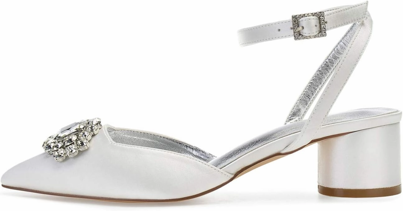 ADMLZQQ Block Heel Wedding Shoes for Bride Closed Toe Rhinestone Bridal Shoes Wedding Chunky Heels Dress Shoes
