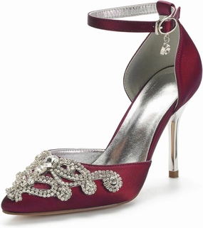 ADMLZQQ Rhinestone Wedding Shoes for Bride High Heel Bridal Shoes Closed Toe Wedding Heels Dress Banquet Shoes