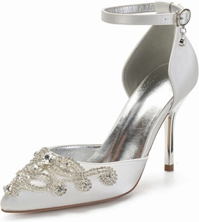 ADMLZQQ Rhinestone Wedding Shoes for Bride High Heel Bridal Shoes Closed Toe Wedding Heels Dress Banquet Shoes