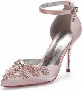 ADMLZQQ Rhinestone Wedding Shoes for Bride High Heel Bridal Shoes Closed Toe Wedding Heels Dress Banquet Shoes