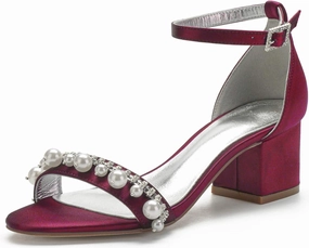 ADMLZQQ Satin Pearl Wedding Shoes for Bride Mid Heel Bridal Shoes Peep Toe Platform Wedding Heels