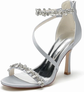 ADMLZQQ Wedding Shoes for Women Satin Heels Bridal Shoes Ankle Strap Peep Toe Stiletto High Heel Pumps