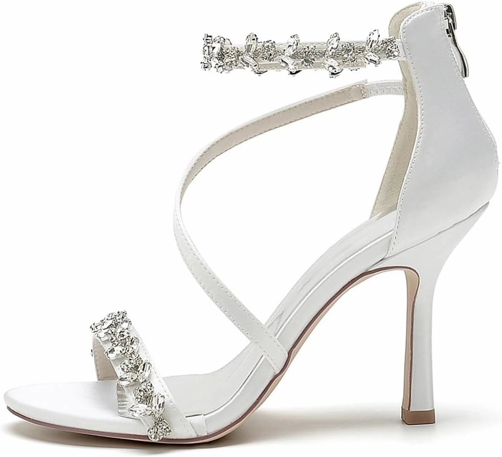 ADMLZQQ Wedding Shoes for Women Satin Heels Bridal Shoes Ankle Strap Peep Toe Stiletto High Heel Pumps