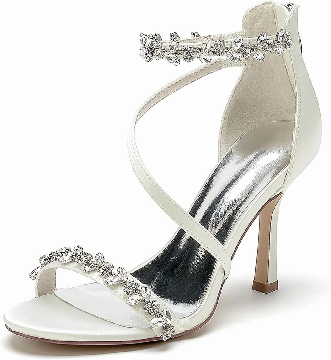 ADMLZQQ Wedding Shoes for Women Satin Heels Bridal Shoes Ankle Strap Peep Toe Stiletto High Heel Pumps