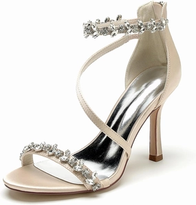 ADMLZQQ Wedding Shoes for Women Satin Heels Bridal Shoes Ankle Strap Peep Toe Stiletto High Heel Pumps
