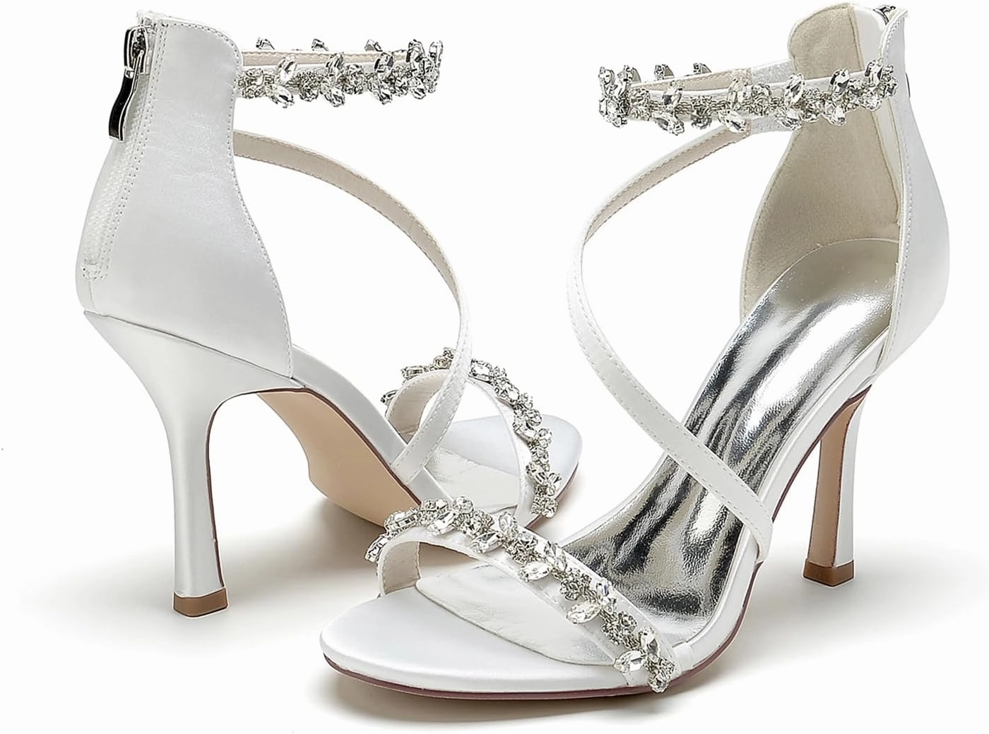 ADMLZQQ Wedding Shoes for Women Satin Heels Bridal Shoes Ankle Strap Peep Toe Stiletto High Heel Pumps