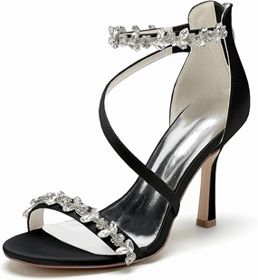 ADMLZQQ Wedding Shoes for Women Satin Heels Bridal Shoes Ankle Strap Peep Toe Stiletto High Heel Pumps