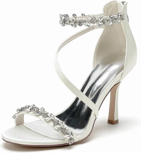 ADMLZQQ Wedding Shoes for Women Satin Heels Bridal Shoes Ankle Strap Peep Toe Stiletto High Heel Pumps