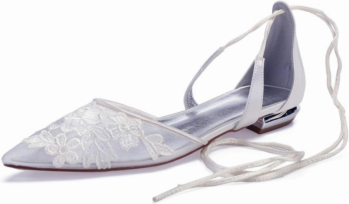 ADMLZQQ Women's Wedding Shoes for Bride Lace Pointed Toe Comfortable Bridal Dress Shoes