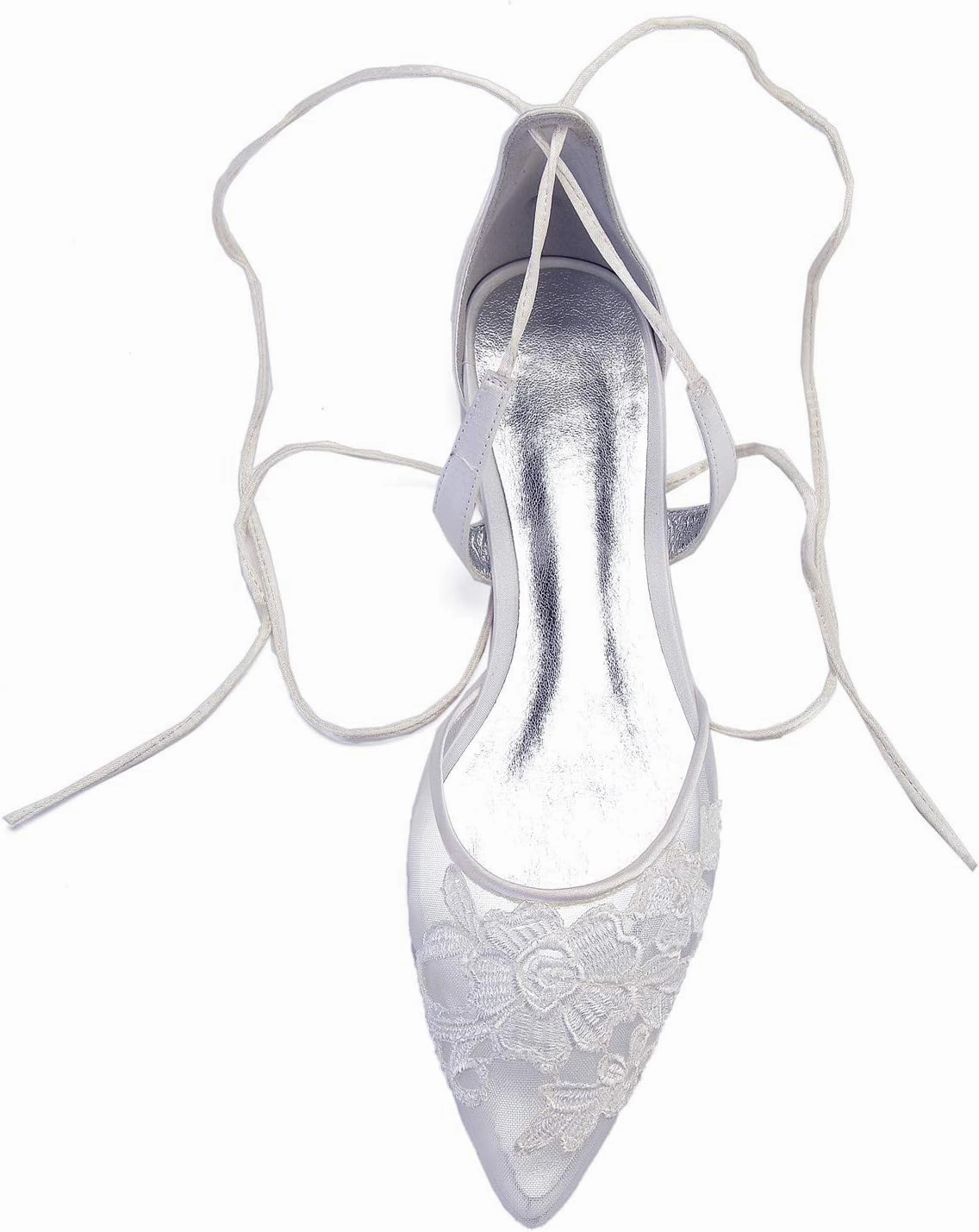ADMLZQQ Women's Wedding Shoes for Bride Lace Pointed Toe Comfortable Bridal Dress Shoes
