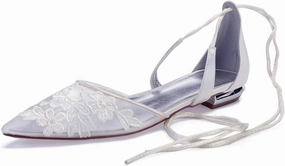 ADMLZQQ Women's Wedding Shoes for Bride Lace Pointed Toe Comfortable Bridal Dress Shoes