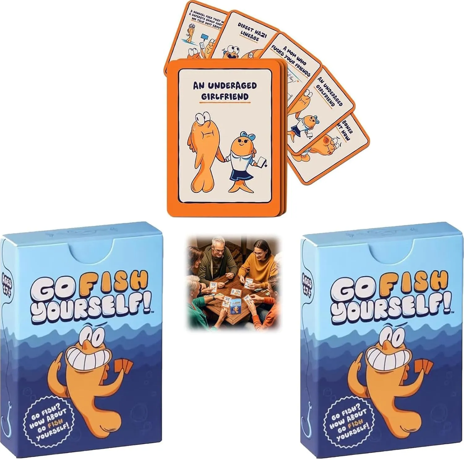 Adult Version of Go Fish Card Game, Hilarious Party, Interactive Fun Game for 2 Or More Players, A New Fun Gift for Friends, Coworkers and Family (2PCS)
