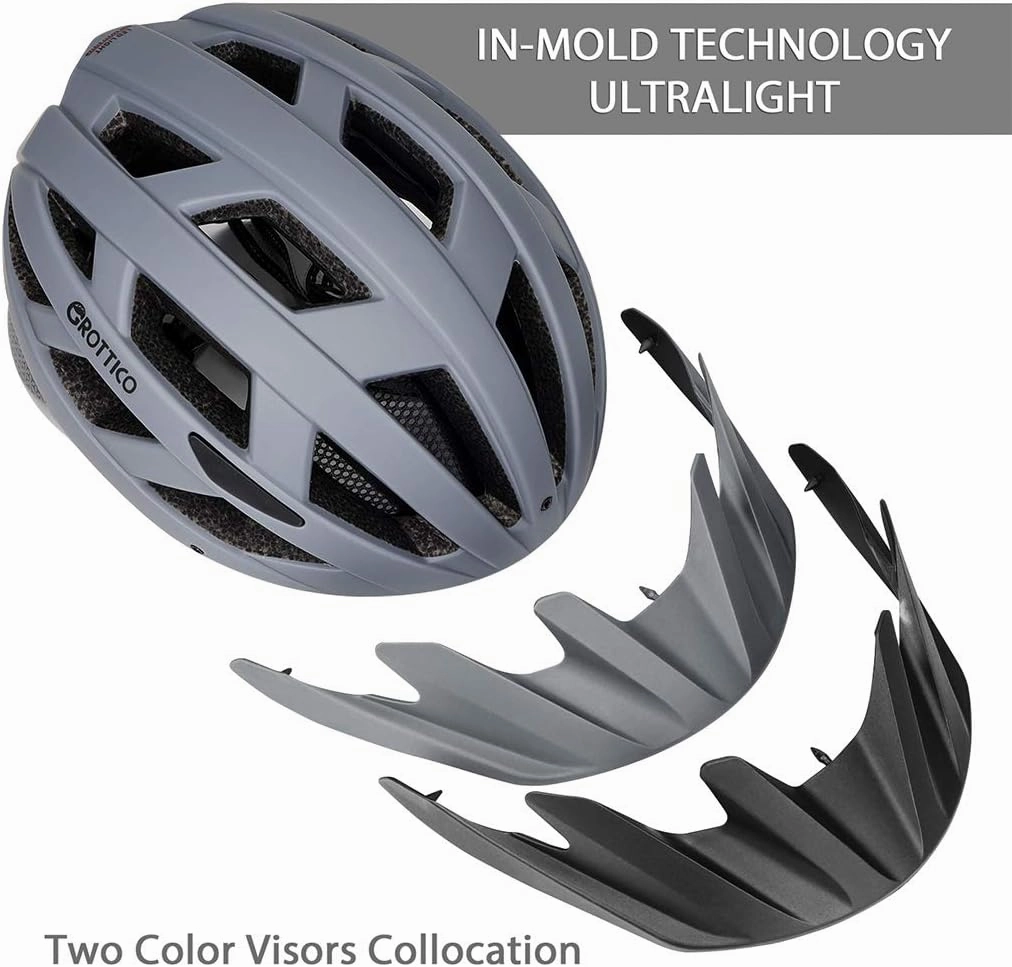 Adult-Men-Women Bike Helmet with Light - Mountain Road Bicycle Helmet with Replacement Pads & Detachable Visor