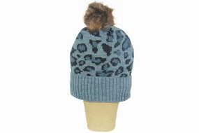 Adults Leopard Print Bobble Hat