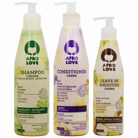 Afro Love Shampoo, Conditioner & Leave-In Smoothie Set – 16oz Hydrating Shampoo & Conditioner   10oz Curl-Defining Leave-In – Sulfate-Free, Moisturizing for Natural, Curly & Coily Hair