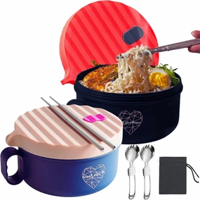 AI LOVE PEACE Microwave Ramen Bowl with Lid Microwavable Cooker for Dorm Room Essentials Ramen Maker Microwave Safe Instant Noodles Soup Bowls -BPA Free-Dorm Room Gifts,Holiday Gift(1 Pink 1 Red)