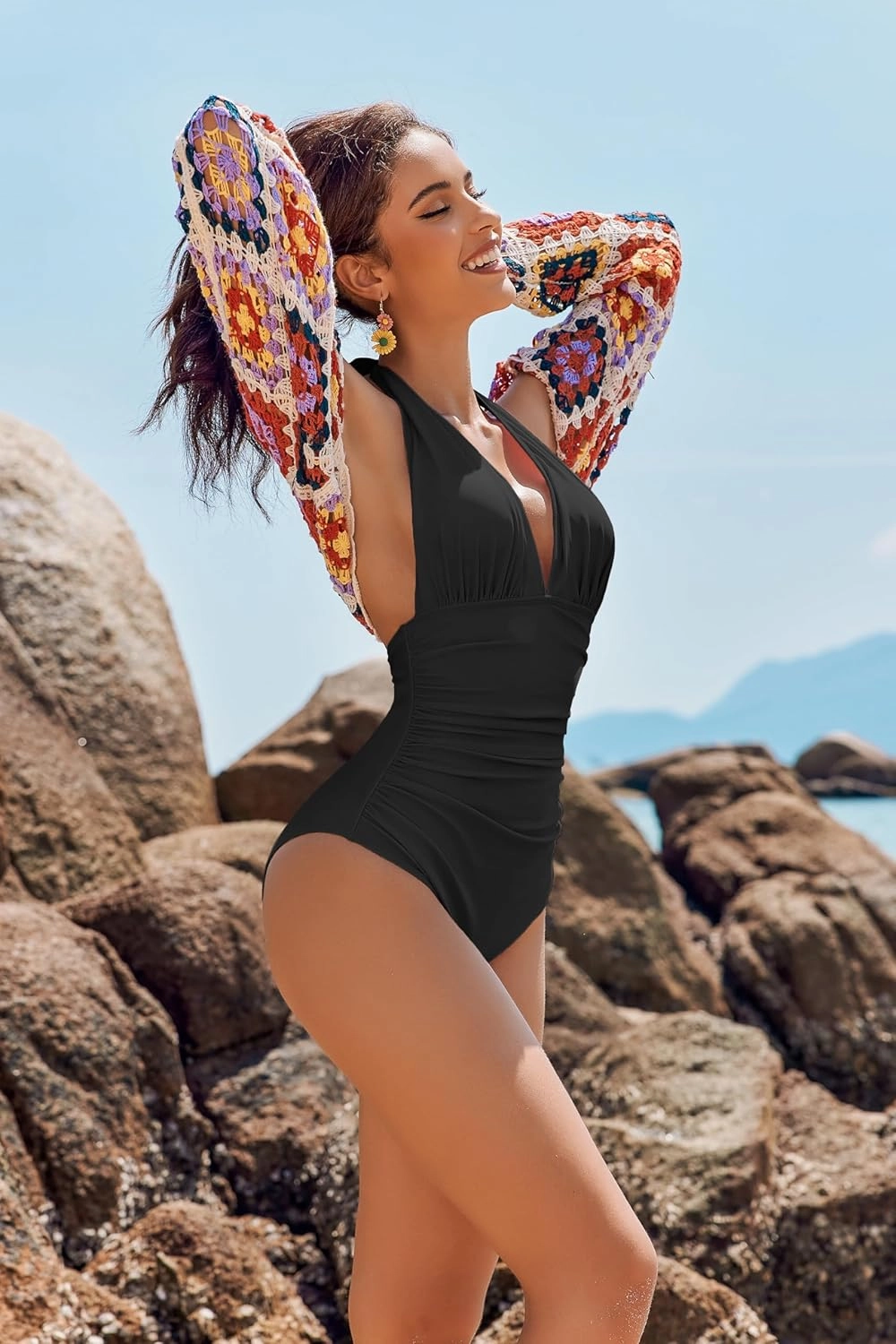 AI'MAGE Women's One Piece Swimsuit Tummy Control Halter Ruched Bathing Suits