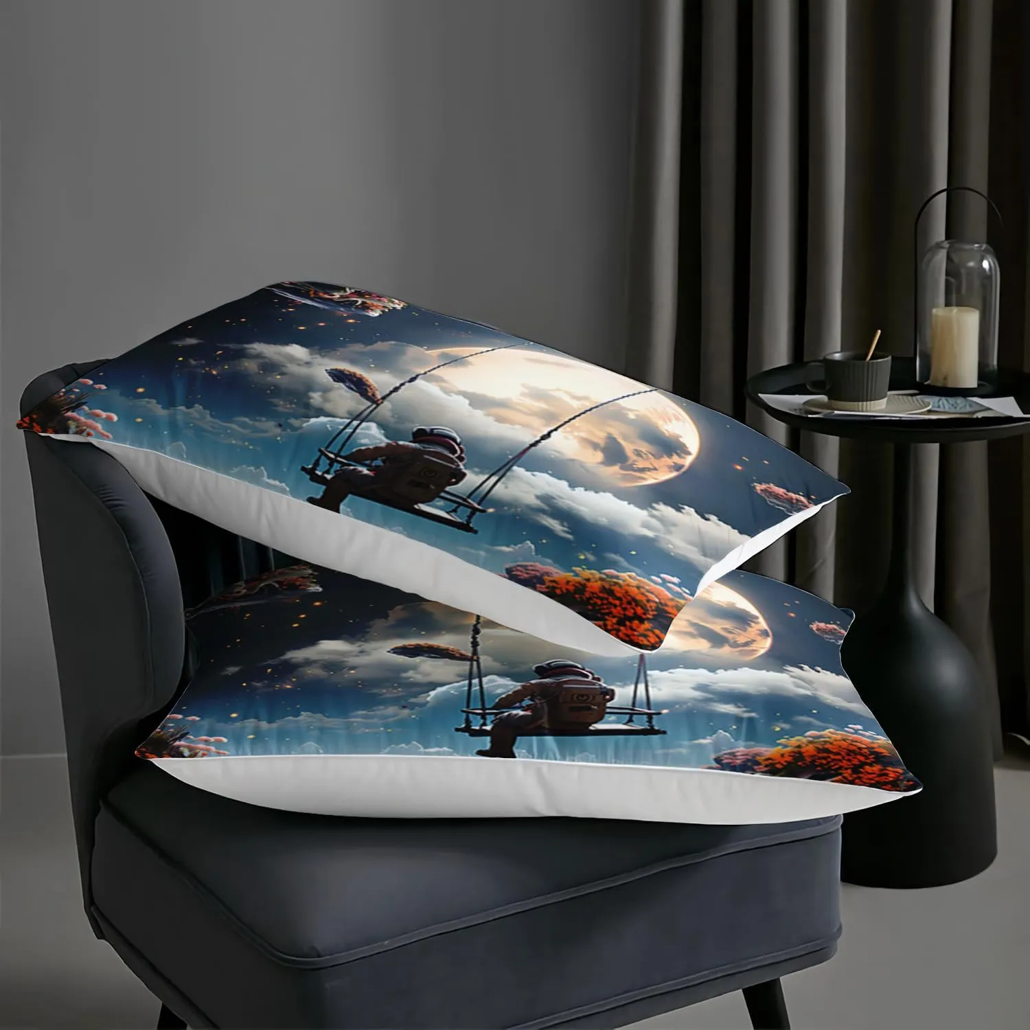 AILONEN Astronaut Comforter Set Queen Size,Moon Flower Sea Spaceman Swing Bedding Set for Kids Girls Boys,3 Pieces Galaxy Romantic Astronaut Bed in a Bag Soft Comforter with 2 Pillowcases