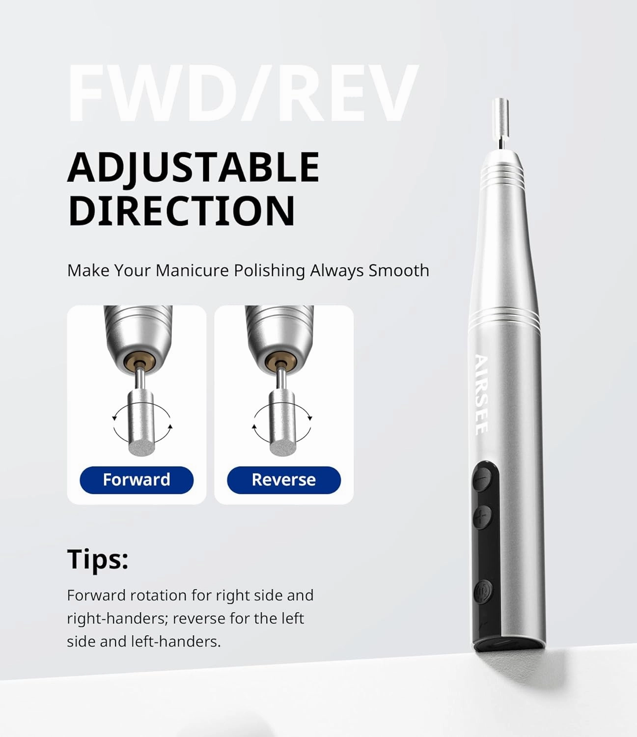 AIRSEE Omni GO Cordless Nail Drill for Home & Salon, Portable Rechargeable Nail File , Professional Efile Dremel Kit for Manicure Pedicure Acrylic Gel Polishing, Silver