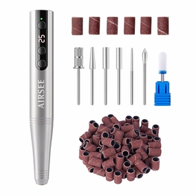 AIRSEE Omni GO Cordless Nail Drill for Home & Salon, Portable Rechargeable Nail File , Professional Efile Dremel Kit for Manicure Pedicure Acrylic Gel Polishing, Silver