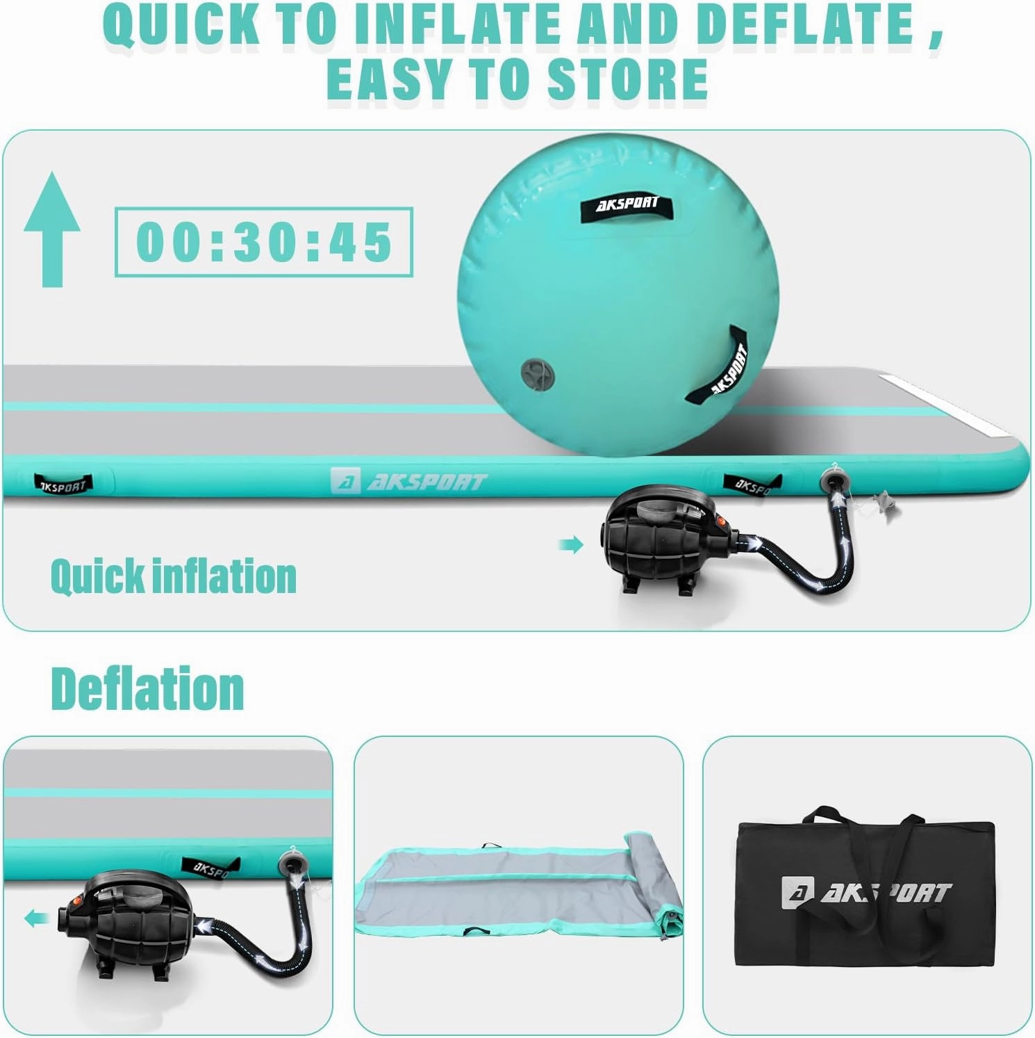 AKSPORT Air Roller Gymnastics Air Barrel for Backbends and Back Handsprings Exercise Training with Electric Air Pump for Home Use/Yoga/Cheerleading/Tumbling/Back Walkovers