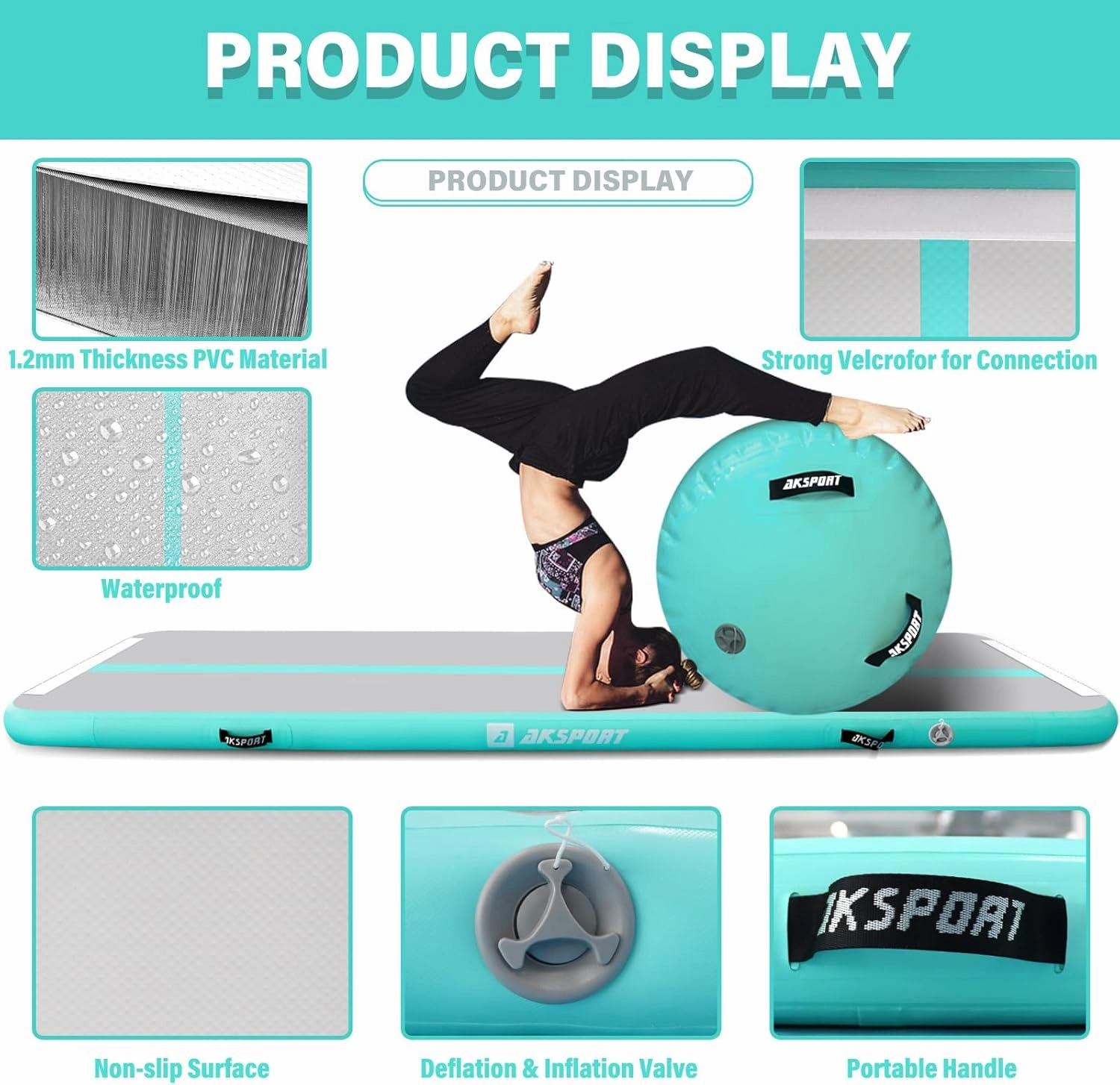 AKSPORT Air Roller Gymnastics Air Barrel for Backbends and Back Handsprings Exercise Training with Electric Air Pump for Home Use/Yoga/Cheerleading/Tumbling/Back Walkovers