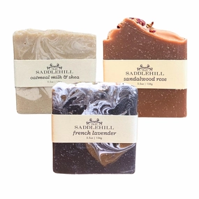 All Natural Handmade Soap Bundle, Set of 3, Plant Based Cold Process Soap with Essential Oils, Sandalwood Rose, French Lavender, Oatmeal Milk & Shea Scented