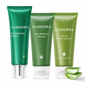 Aloderma Aloe Cleanser Set, 3 Pieces - Soothing Cleanser, Brightening Cleanser, Oil Control Cleanser