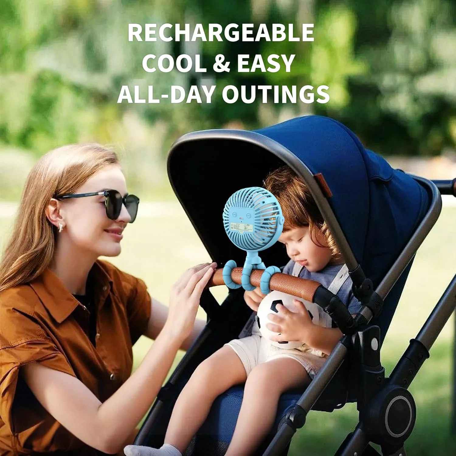 AMACOOL Battery Operated Stroller Fan Flexible Tripod Clip On Fan with 3 Speeds and Rotatable Handheld Personal Fans for Car Seat Crib Bike Treadmill (Blue)