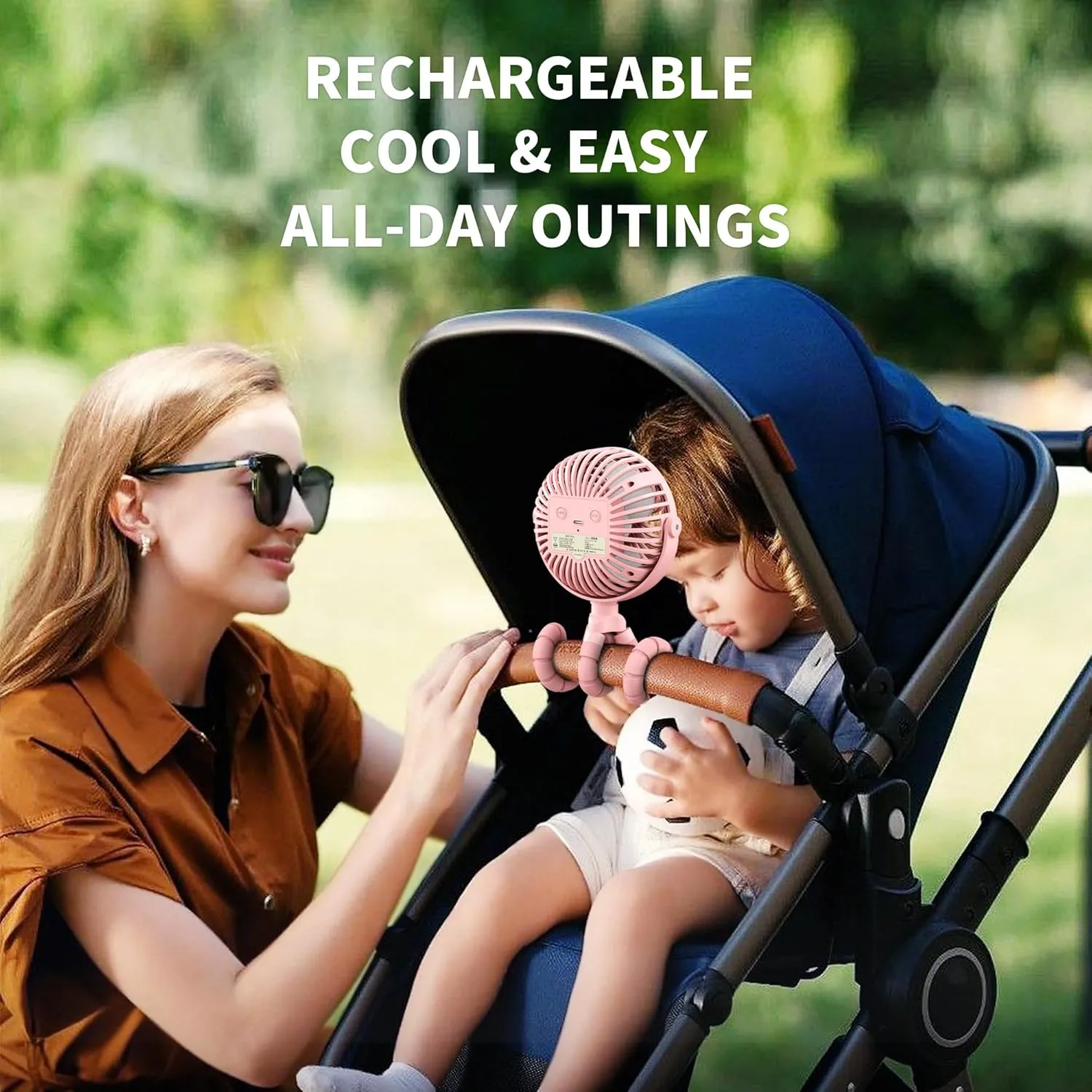AMACOOL Battery Operated Stroller Fan Flexible Tripod Clip On Fan with 3 Speeds and Rotatable Handheld Personal Fans for Car Seat Crib Bike Treadmill (Pink)