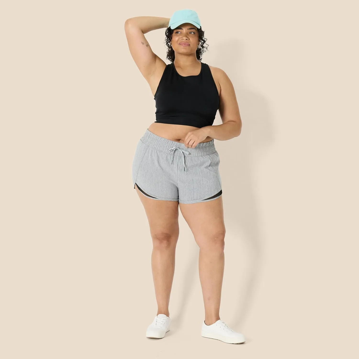 Amazon Essentials Women's Regular-Fit Athletic Ruched Waistband Woven Running Short