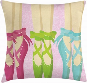 Ambesonne Ballet Throw Pillow Cushion Cover, Pointe Shoes Ballerina Woman Feet Classic Slippers View on Floral Leaves Background, Decorative Square Accent Pillow Case, 26" X 26", Multicolor