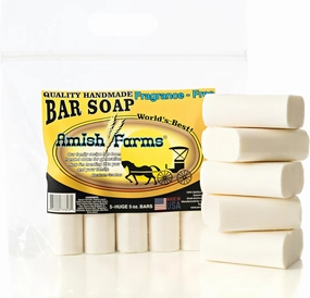 Amish Farms Fragrance-Free & Dye-Free Natural Bar Soap for Sensitive Skin (Huge 5 Bars) - Made in USA, Moisturizing Native Unscented Bar Soap (5-Pack)