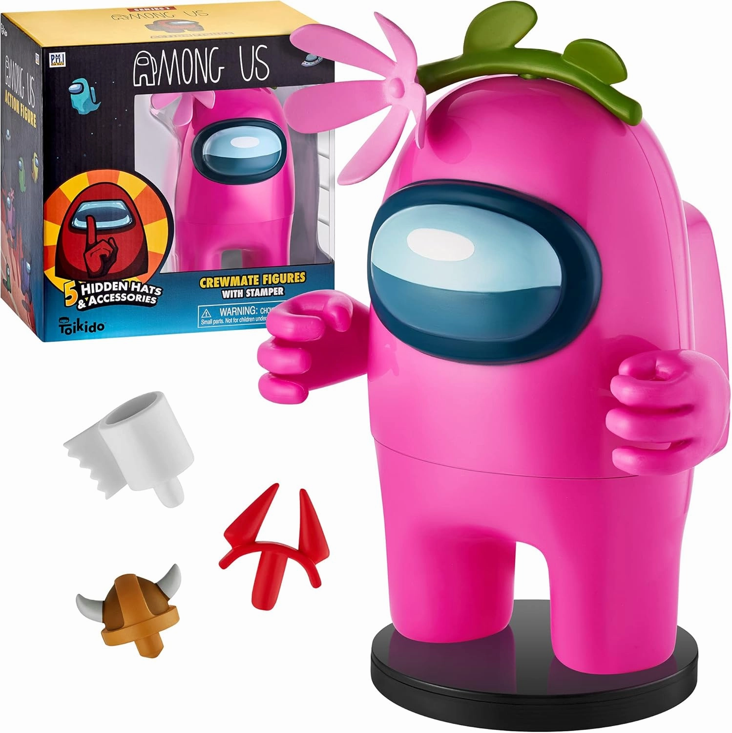 Among Us Stamper Pink Crewmate Flower Hat 7" Video Game Character Figure