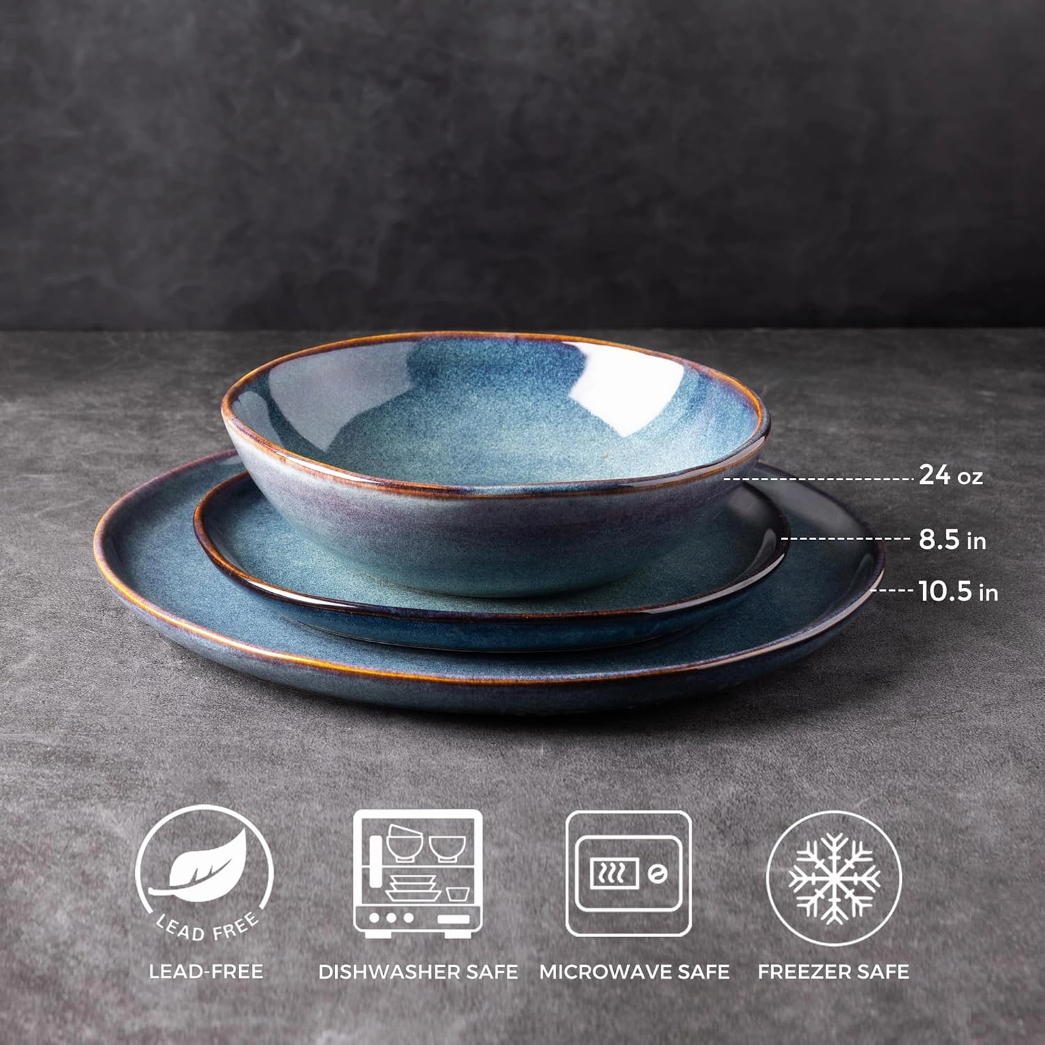 AmorArc Ceramic Dinnerware Sets,Handmade Reactive Glaze Stoneware Plates and Bowls Set,Highly Chip and Crack Resistant | Dishwasher & Microwave Safe Dishes set,Service for 6 (18pc)
