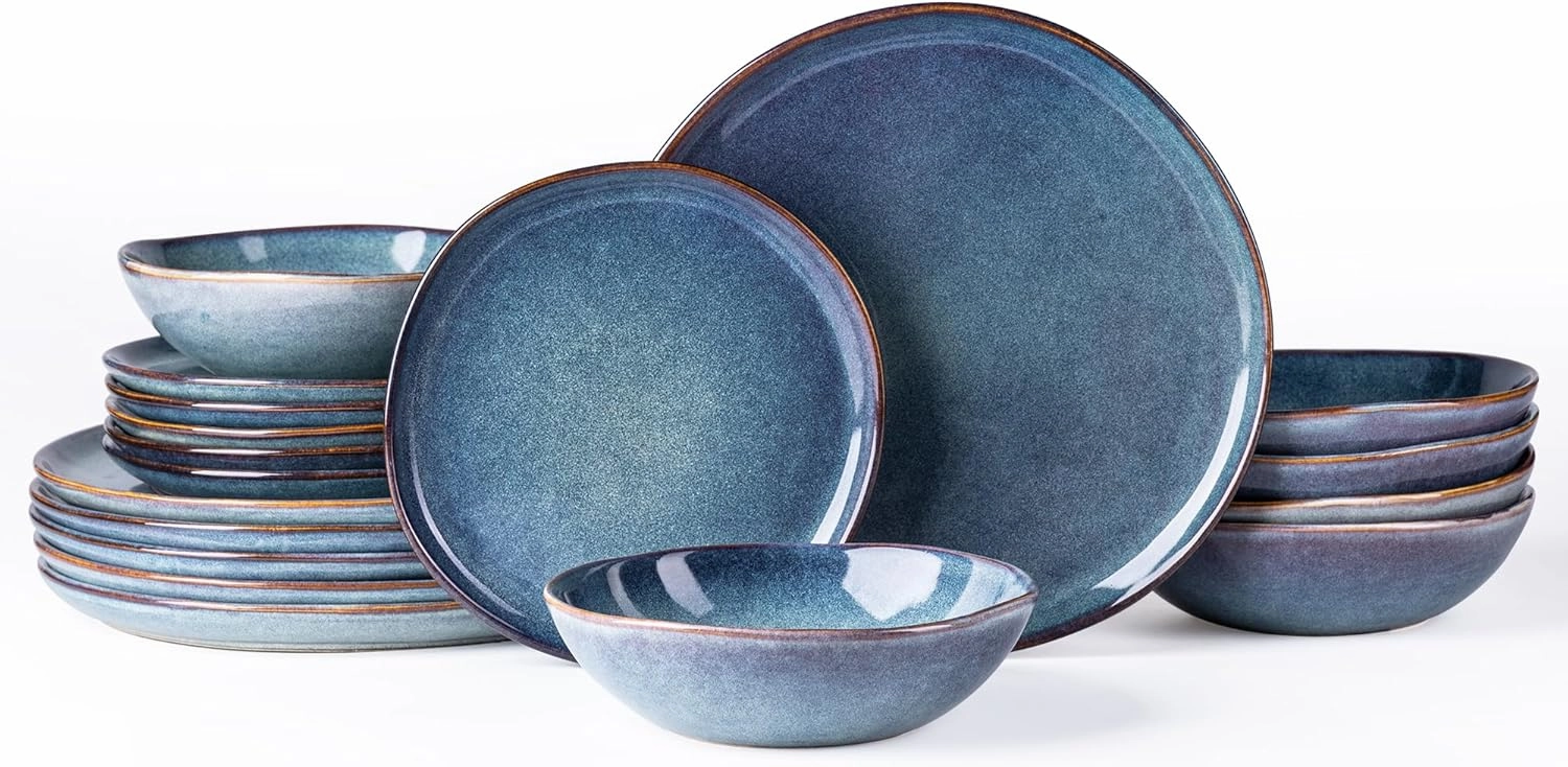 AmorArc Ceramic Dinnerware Sets,Handmade Reactive Glaze Stoneware Plates and Bowls Set,Highly Chip and Crack Resistant | Dishwasher & Microwave Safe Dishes set,Service for 6 (18pc)