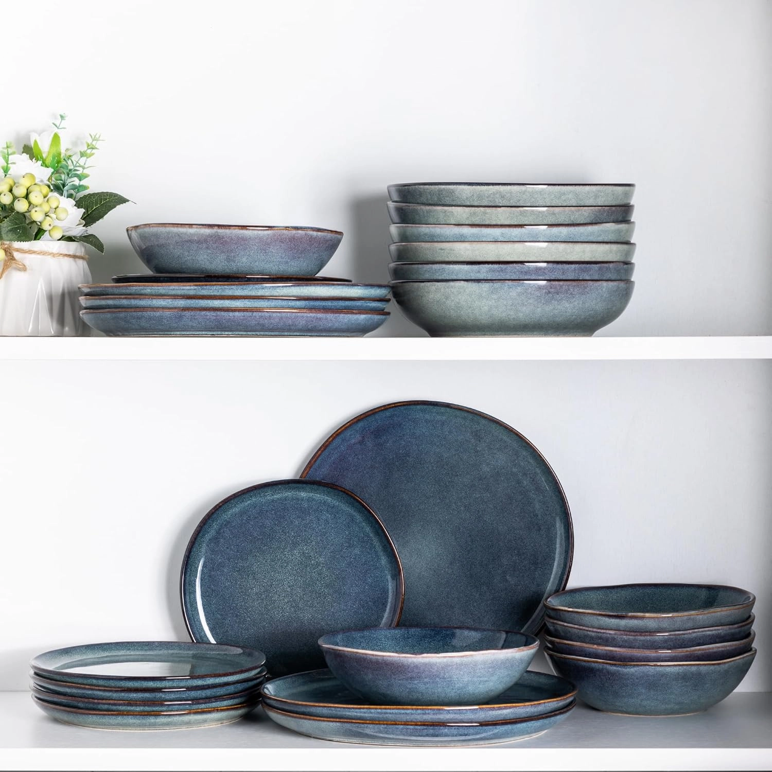 AmorArc Ceramic Dinnerware Sets,Handmade Reactive Glaze Stoneware Plates and Bowls Set,Highly Chip and Crack Resistant | Dishwasher & Microwave Safe Dishes set,Service for 6 (18pc)