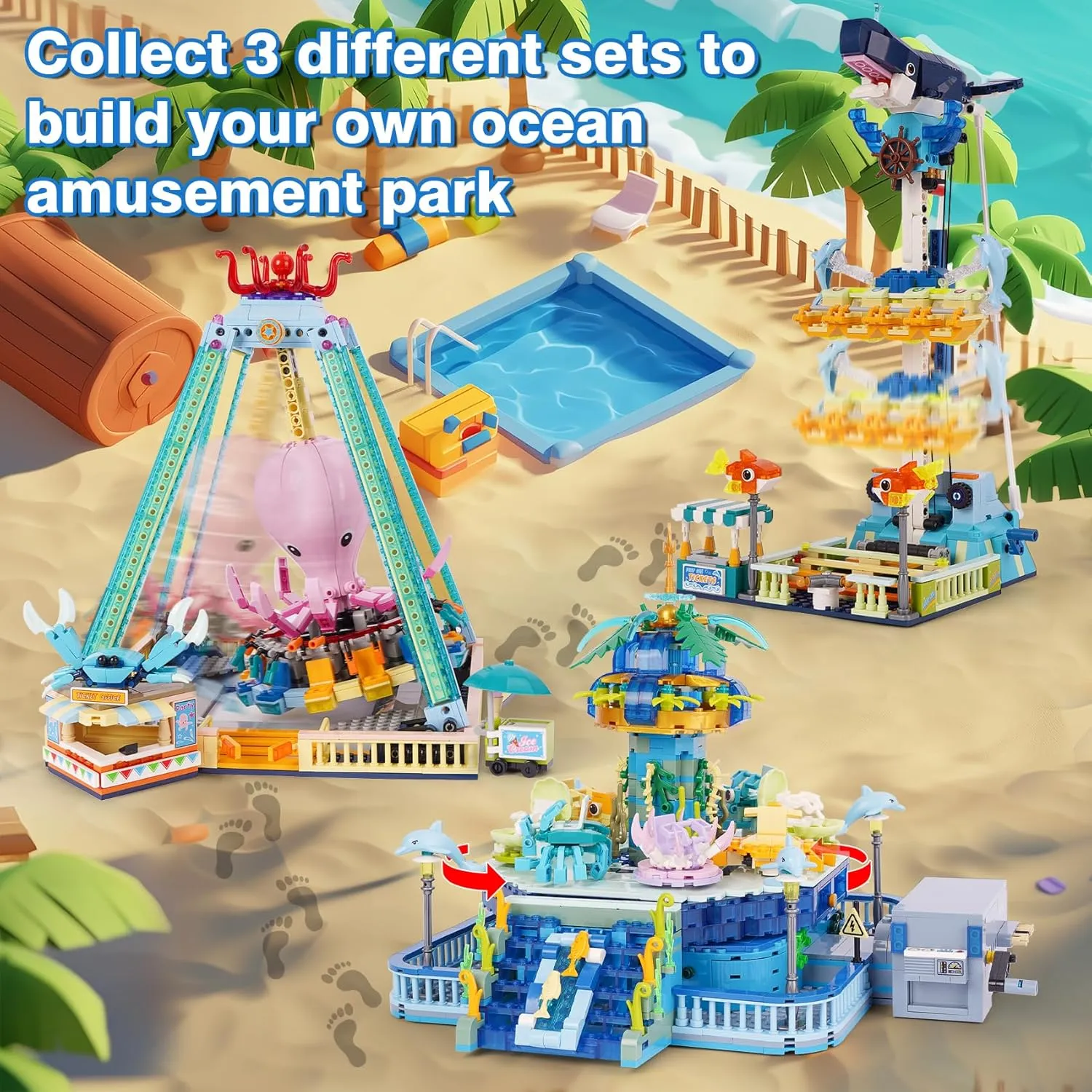 Amusement Park Building Blocks Set,Black Shark Drop Tower Building Blocks Toy,Bricks Toy Model for Kids and Adults(764PCS)