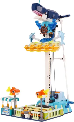 Amusement Park Building Blocks Set,Black Shark Drop Tower Building Blocks Toy,Bricks Toy Model for Kids and Adults(764PCS)