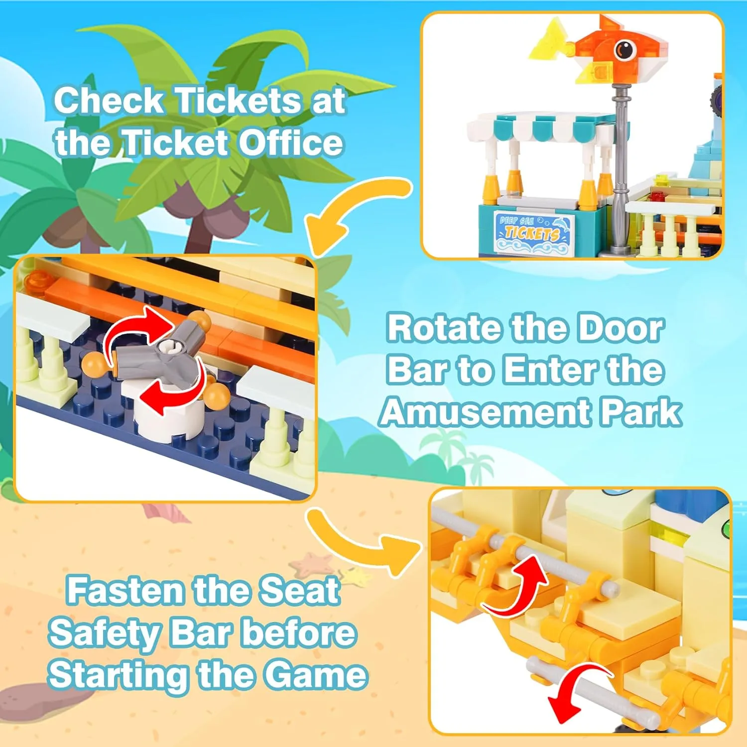 Amusement Park Building Blocks Set,Black Shark Drop Tower Building Blocks Toy,Bricks Toy Model for Kids and Adults(764PCS)