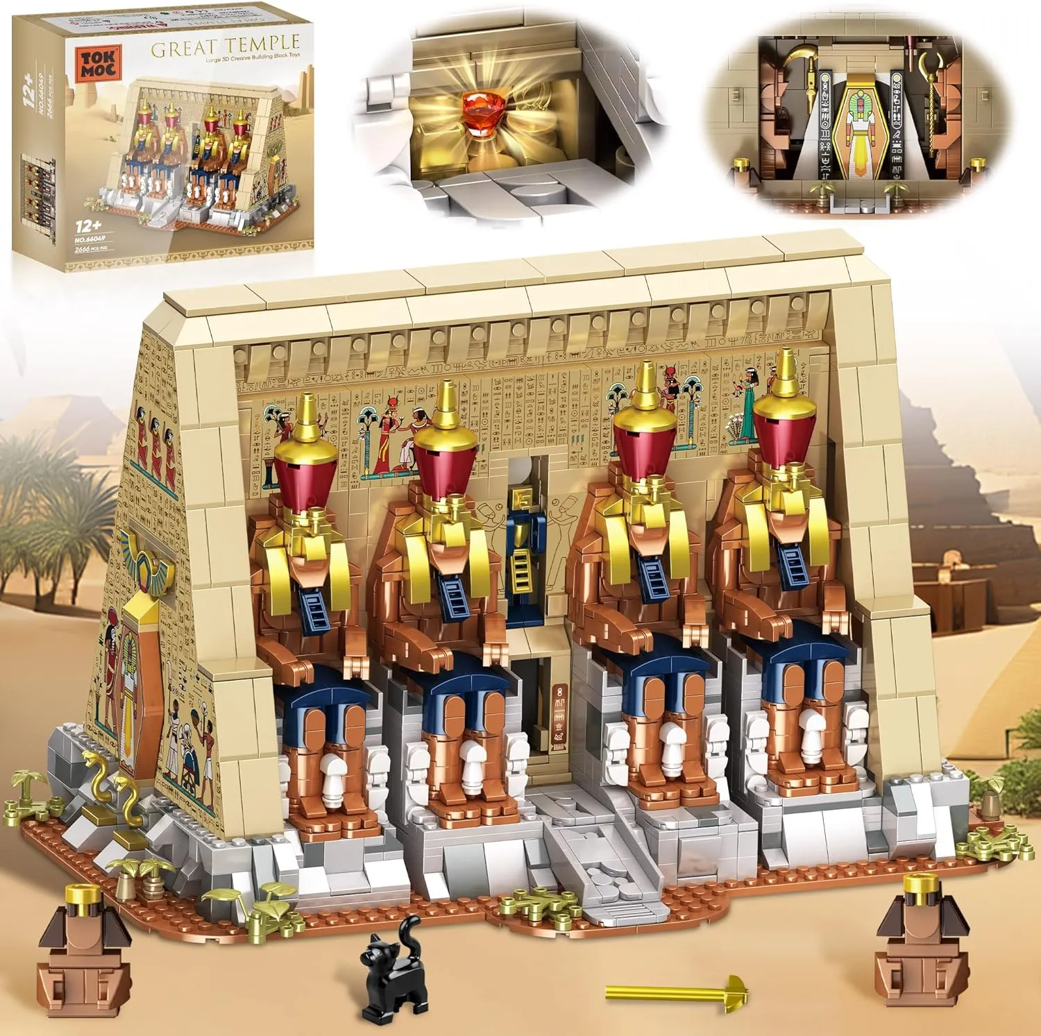 Ancient Egyptian Temple Architecture Building Blocks Set for Adult, Educational Building Set Toy for History Enthusiasts, Includes Statues and Hieroglyphics, Ideal Gift for Collectors and Kid Aged 12 