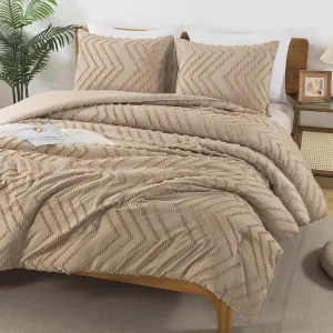 Andency Taupe Comforter Set King Size, Boho Soft Warm Tufted Bedding Comforter Sets for King Size Bed, 3 Pieces Aesthetic Chevron Farmhouse Cute Bohemian Textured Bedding Set
