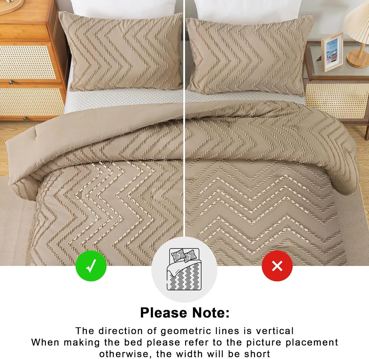 Andency Taupe Comforter Set King Size, Boho Soft Warm Tufted Bedding Comforter Sets for King Size Bed, 3 Pieces Aesthetic Chevron Farmhouse Cute Bohemian Textured Bedding Set