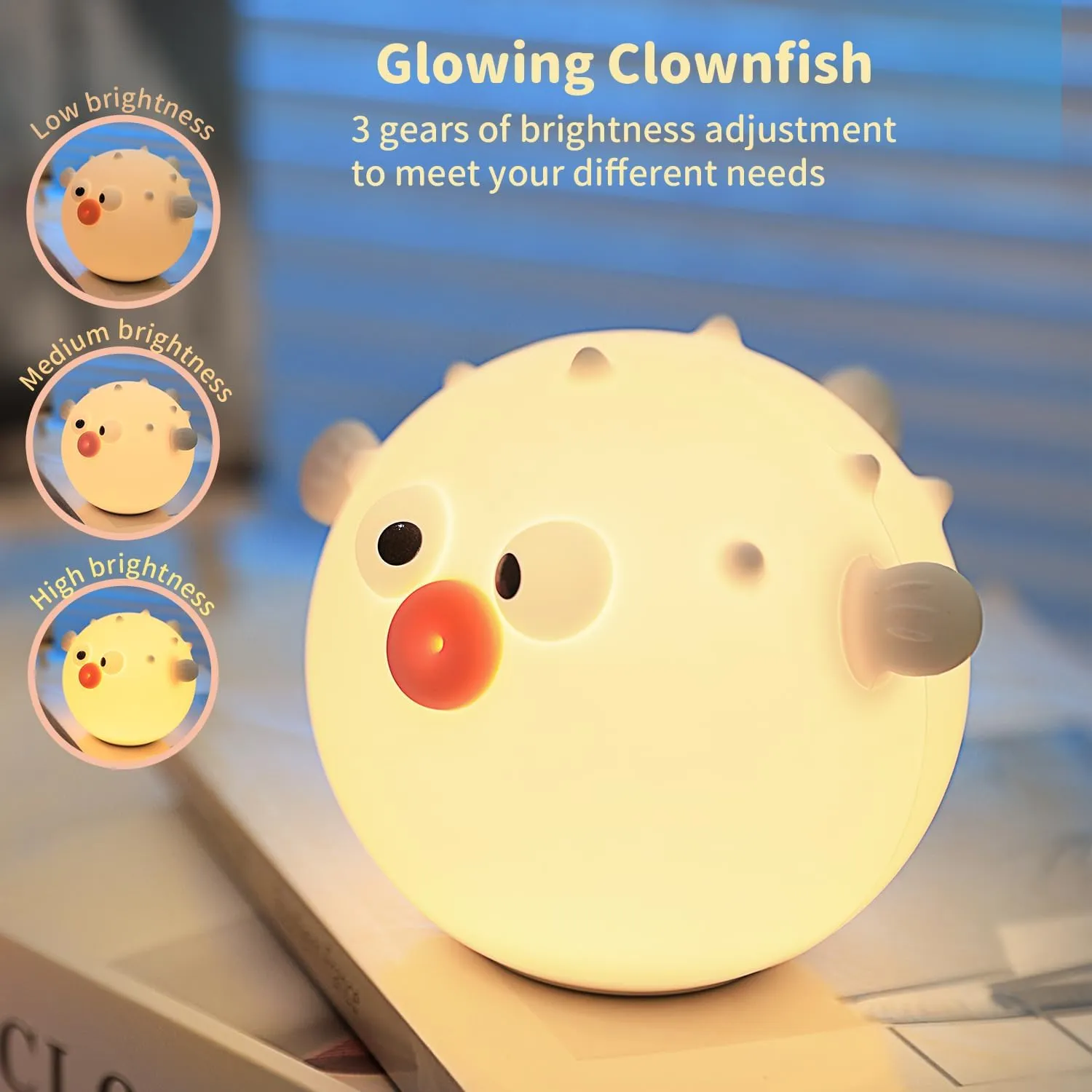 Anemonefish Night Light, Dimmable Nursery Fish Lamps, Super Squishy Silicone Touch Control RGB Night Lamp for Kids Adults, Used for Camping Party Room Decor(Anemonefish)