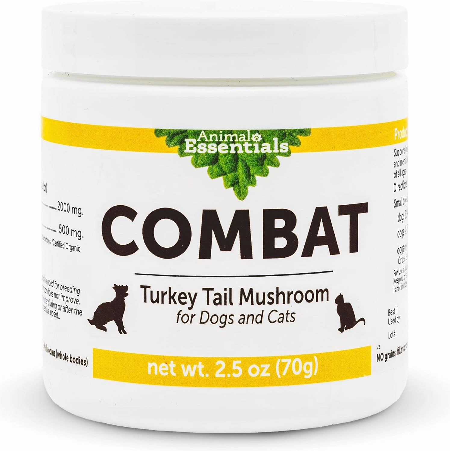 Animal Essentials Combat Turkey Tail Mushroom Supplement for Dogs & Cats - Critical Immune Defense, Supports Cognitive Function, Mushroom Powder Extract, Organic Turkey Tail - 2.5 Oz (Pack of 1)