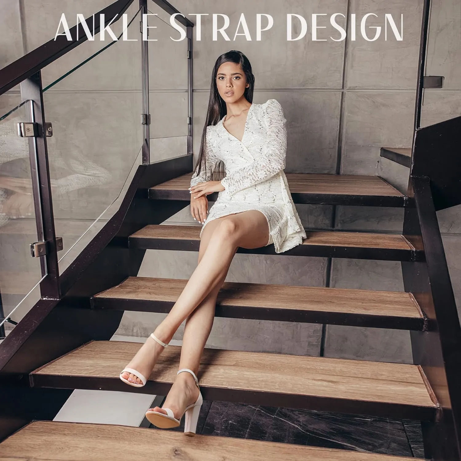 Ankis Nude Black White Heels for Women Open Toe Ankle Strap High Heel Sandals Party Wedding Strappy Buckle Sandals Standard Size 4 Inches Tall High Heel Design
