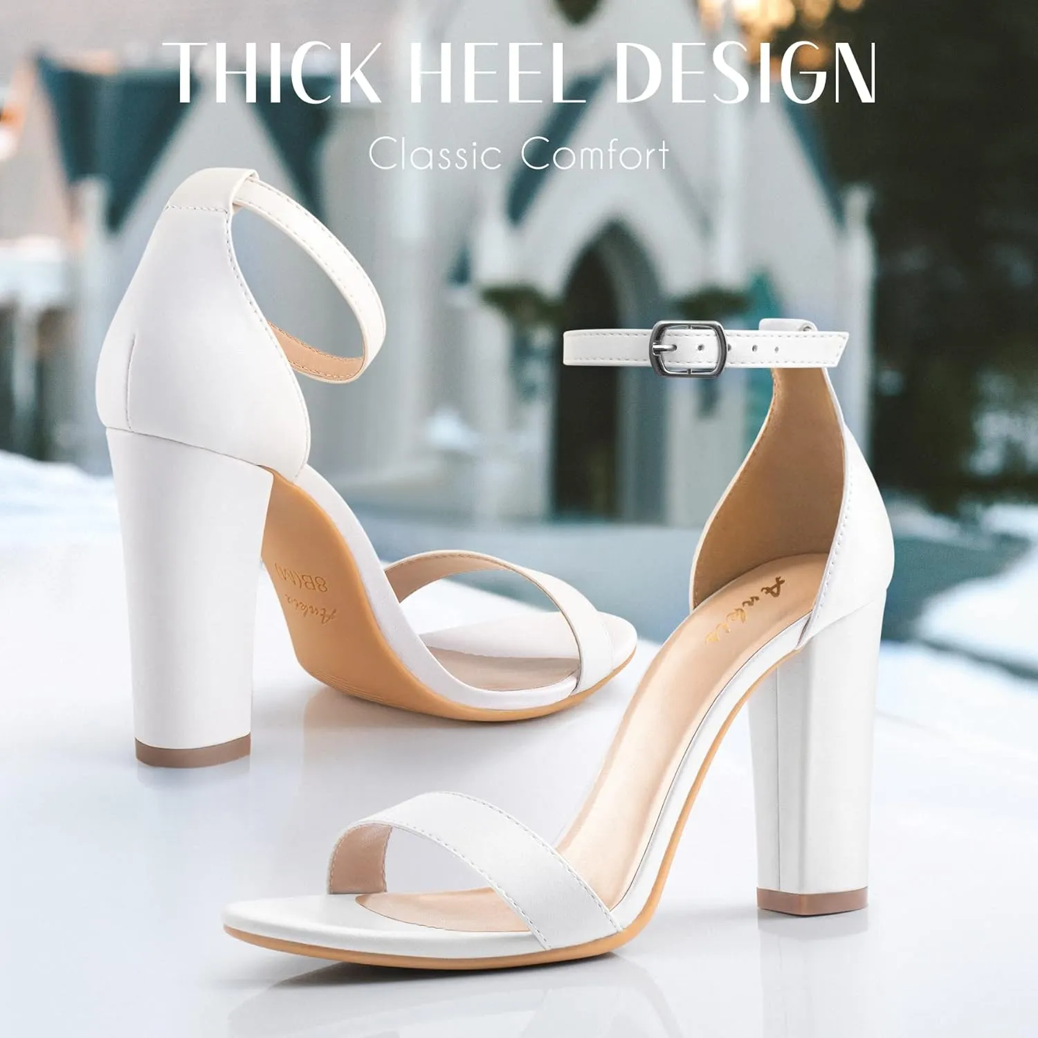 Ankis Nude Black White Heels for Women Open Toe Ankle Strap High Heel Sandals Party Wedding Strappy Buckle Sandals Standard Size 4 Inches Tall High Heel Design