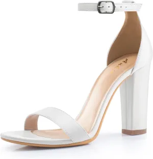 Ankis Nude Black White Heels for Women Open Toe Ankle Strap High Heel Sandals Party Wedding Strappy Buckle Sandals Standard Size 4 Inches Tall High Heel Design